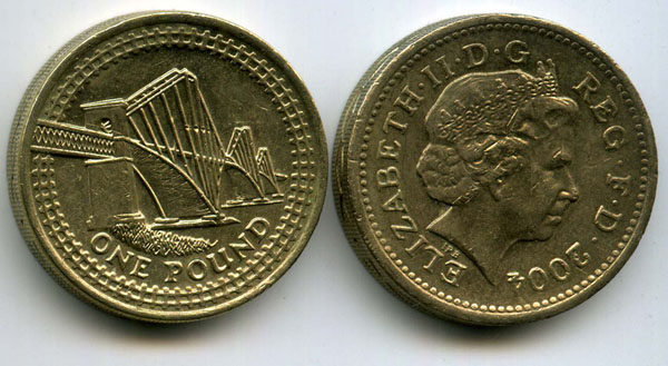 Монета 1 фунт 2004г 4-й железнодорожный мост Великобритания