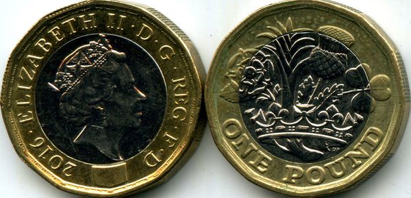 Монета 1 фунт 2016г 12уг Великобритания