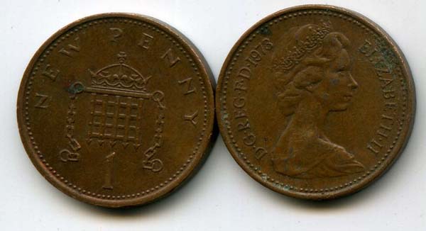 Монета 1 пенни 1973г Англия