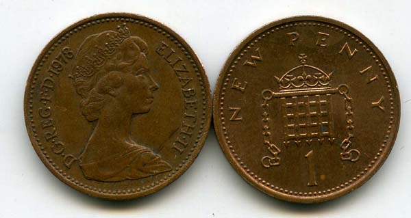 Монета 1 пенни 1978г Англия