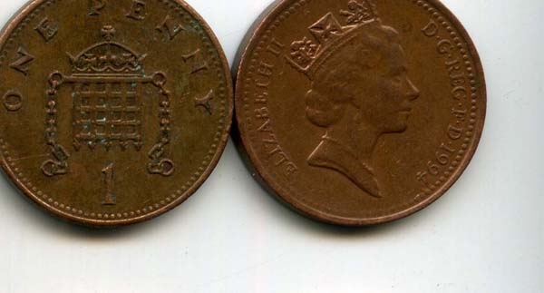 Монета 1 пенни 1994г Англия