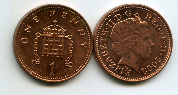 Монета 1 пенни 2003г Англия