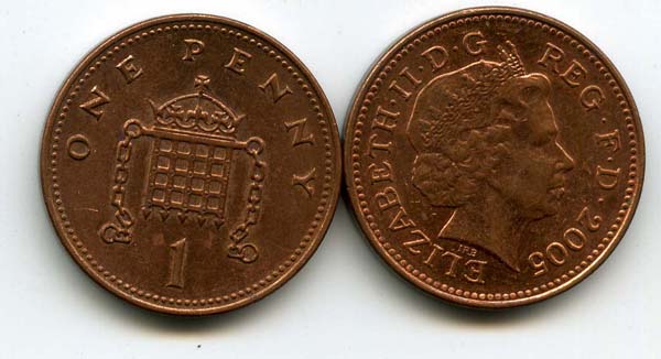 Монета 1 пенни 2005г Англия