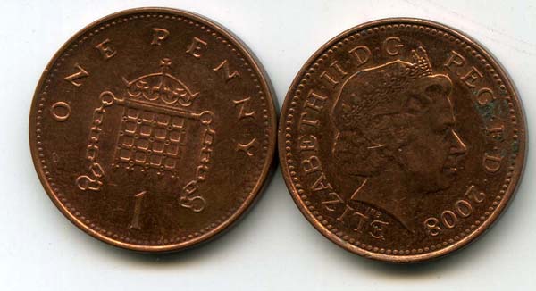 Монета 1 пенни 2008г Англия