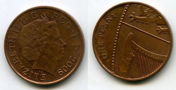 Монета 1 пенни 2009г Англия