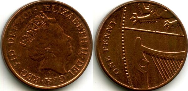 Монета 1 пенни 2015г нт Великобритания