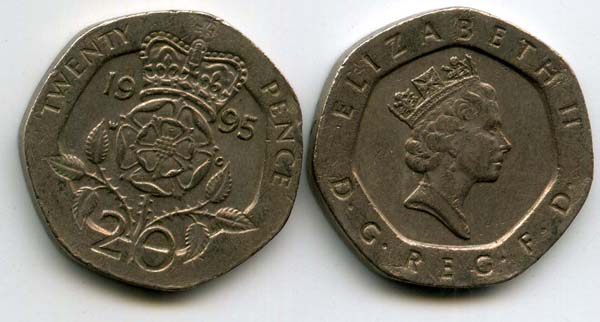 Монета 20 пенсов 1995г Англия