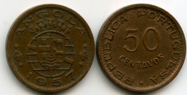 Монета 50 сентавос 1957г Ангола