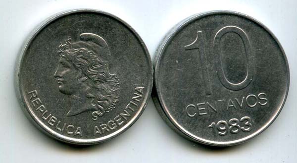Монета 10 сентавос 1983г Аргентина