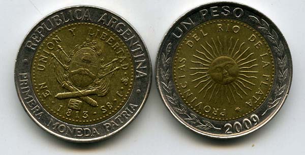 Монета 1 песо 2009г D Аргентина