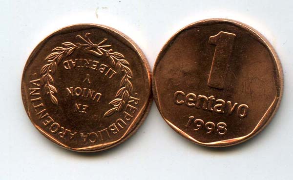 Монета 1 сентаво 1998г Аргентина