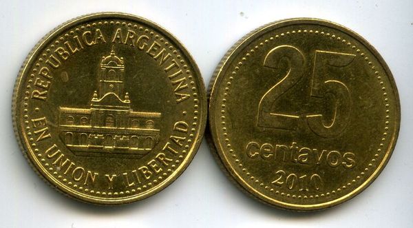 Монета 25 сентаво 2010г Аргентина