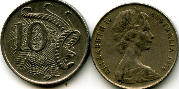 Монета 10 центов 1970г Австралия