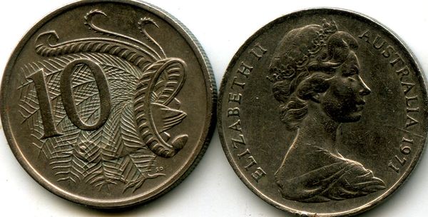 Монета 10 центов 1971г Австралия