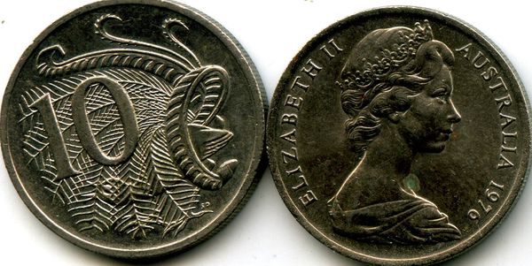 Монета 10 центов 1976г Австралия