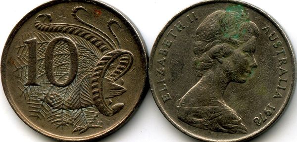 Монета 10 центов 1978г Австралия