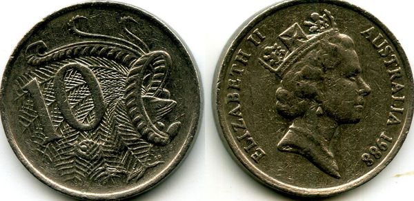 Монета 10 центов 1988г Австралия