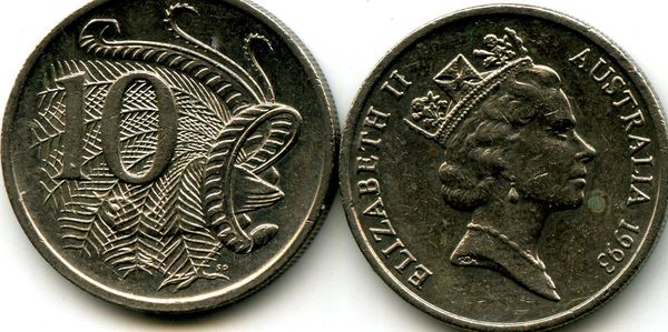 Монета 10 центов 1993г Австралия