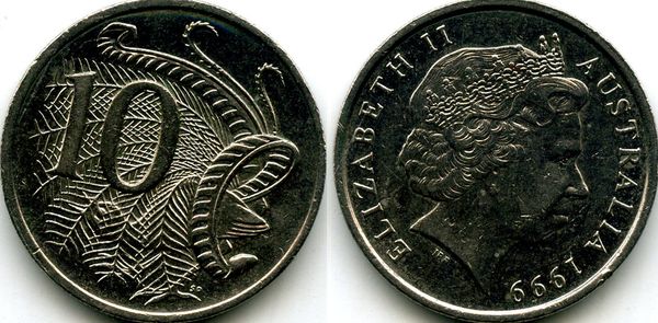 Монета 10 центов 1999г Австралия
