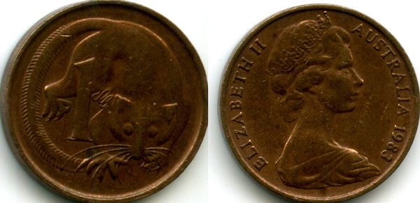 Монета 1 цент 1983г Австралия