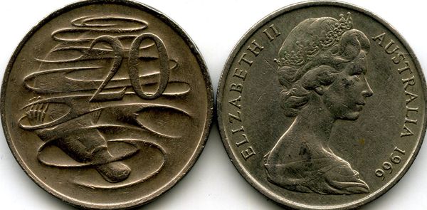 Монета 20 центов 1966г Австралия