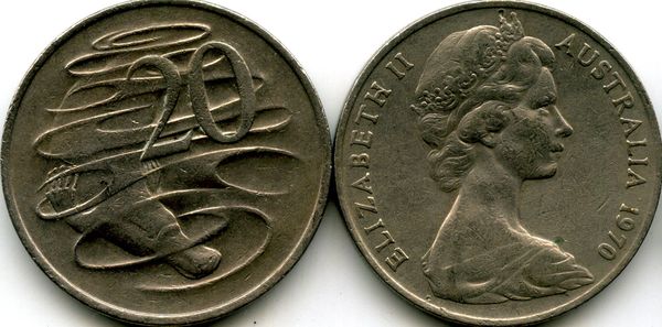 Монета 20 центов 1970г Австралия