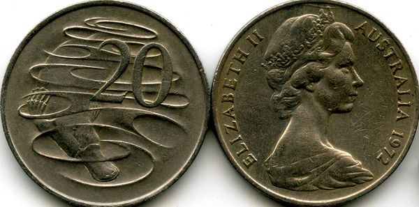 Монета 20 центов 1972г Австралия