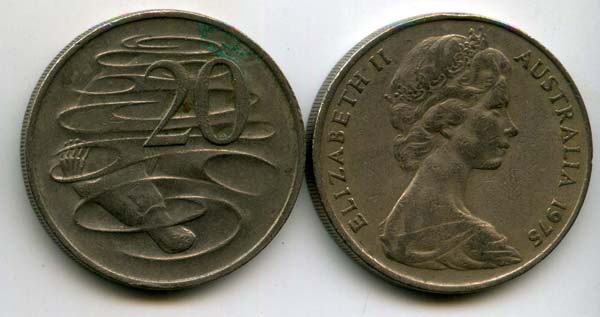 Монета 20 центов 1975г Австралия