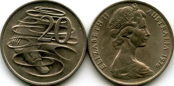 Монета 20 центов 1976г Австралия