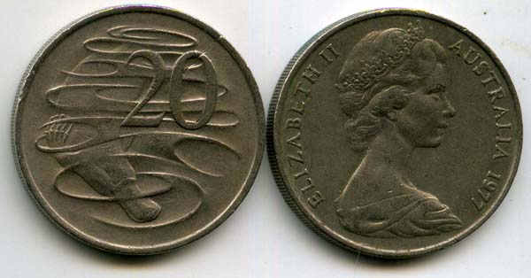 Монета 20 центов 1977г Австралия