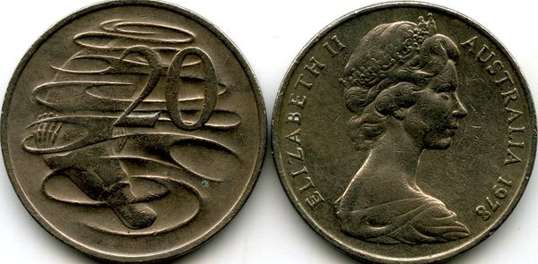 Монета 20 центов 1978г Австралия