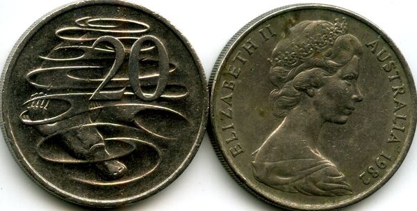 Монета 20 центов 1982г Австралия