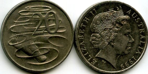 Монета 20 центов 1999г Австралия