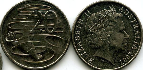 Монета 20 центов 2007г Австралия