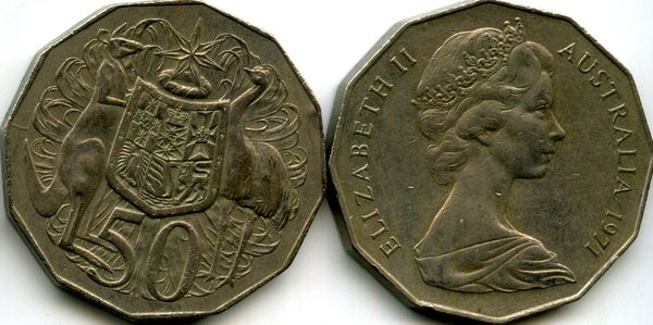 Монета 50 центов 1971г Австралия