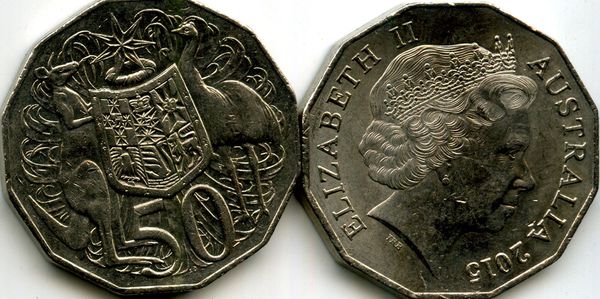 Монета 50 центов 2015г Австралия