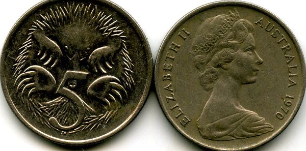 Монета 5 центов 1970г Австралия