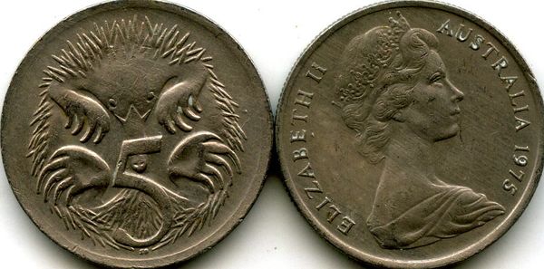 Монета 5 центов 1975г Австралия