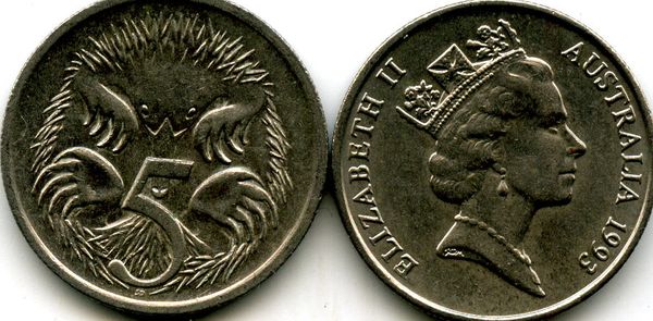 Монета 5 центов 1993г Австралия
