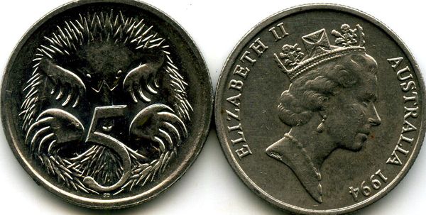 Монета 5 центов 1994г Австралия