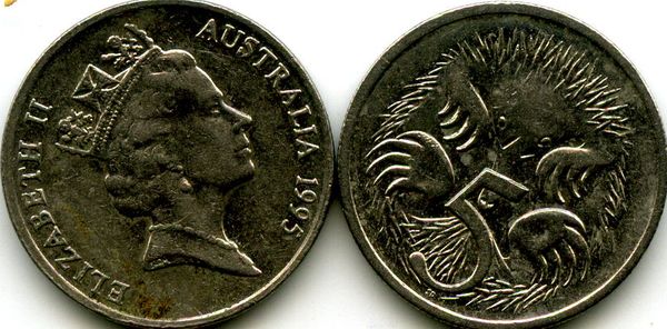Монета 5 центов 1995г Австралия