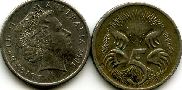 Монета 5 центов 2001г Австралия