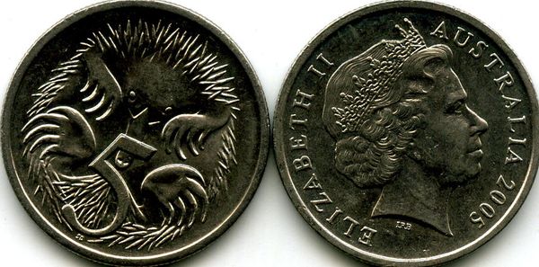 Монета 5 центов 2005г Австралия