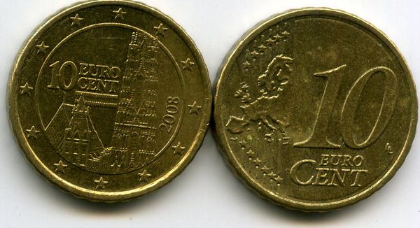 Монета 10 евроцентов 2008г Австрия