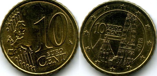 Монета 10 евроцентов 2018г Австрия