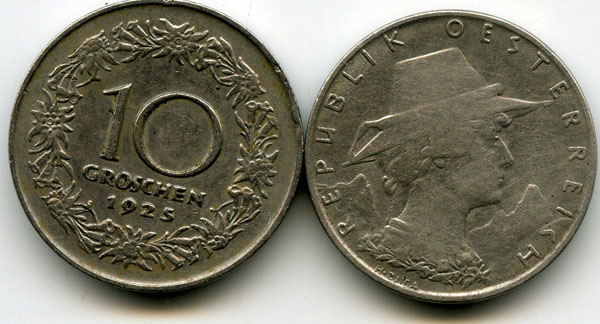 Монета 10 грош 1925г Австрия