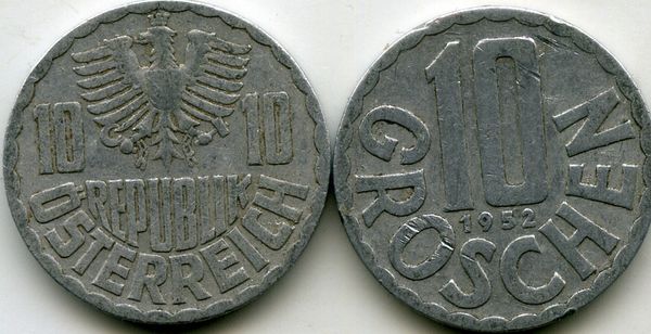 Монета 10 грош 1952г Австрия