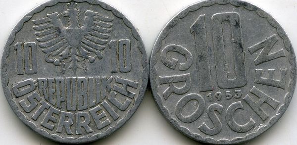 Монета 10 грош 1953г Австрия