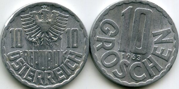 Монета 10 грош 1963г Австрия