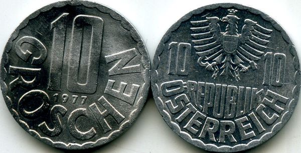 Монета 10 грош 1977г Австрия
